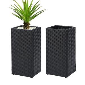 LEWIS&WAYNE Set of 2 Tall Planters for Outdoor Plants Handmade 24'' Wicker Tall Square Planter Box with Removable Liners Modern Planter for Indoor Outdoor Garden Patio Front Porch - Black, measures 11 x 11 x 10 inch