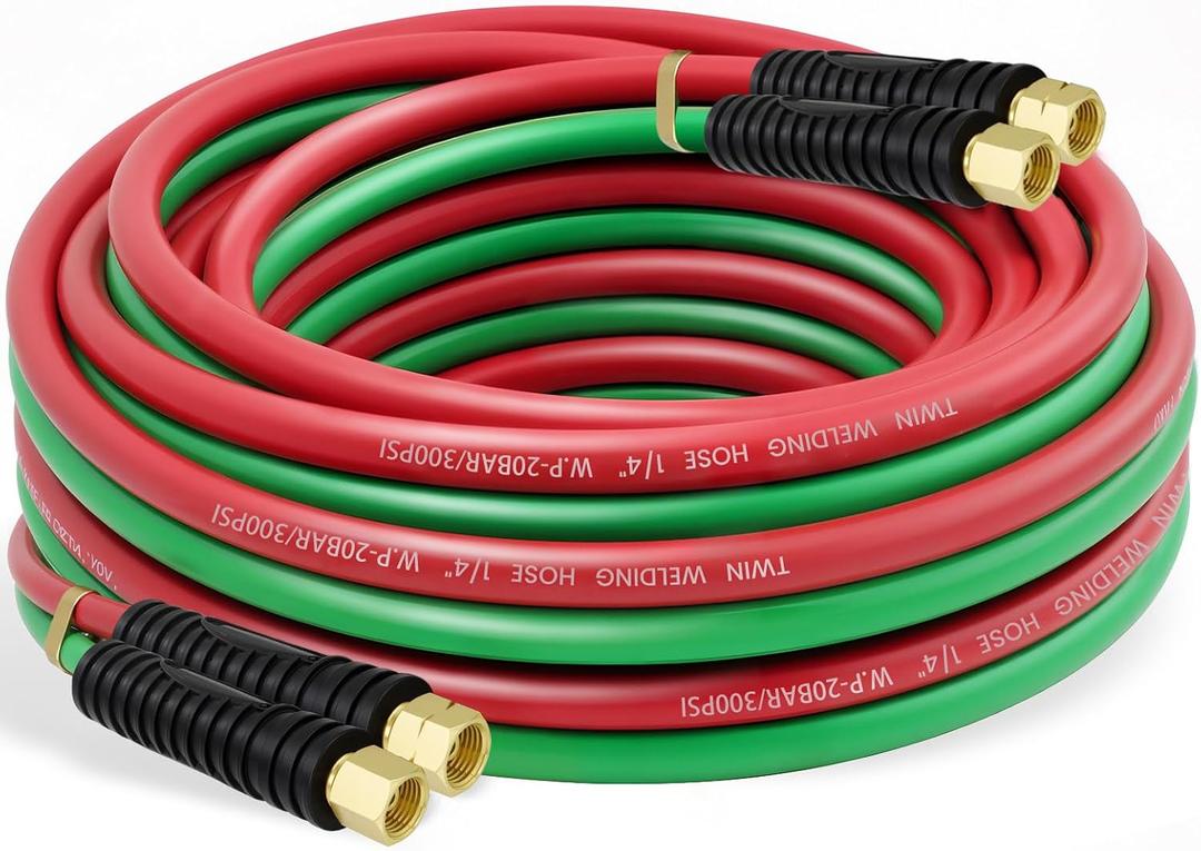 RX WELD Oxygen Acetylene Hose, 1/4-Inch 25 Feet Twin Welding Hose with 9/16"-18 B Fittings, Grade R for Torch, Regulator Set