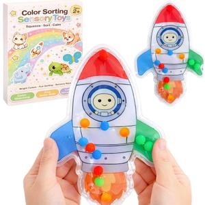 3 x Sean's Choice Color Sorting Toys for Toddlers, Roadtrip Travel Essenstial Fine Motor Autism Fidget Preschool Classroom Activities for Kids Easter Basket Stuffer (Rocket)