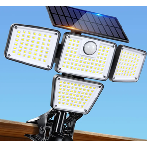 Clip on Solar Lights for Fence, 1Second Installation Motion Sensor Security Lights with Remote Control, 270°Wide Angle, High Bright Solar Lights Outdoor Waterproof for Gutter Yard Patio (1,4side) Pack Of 2