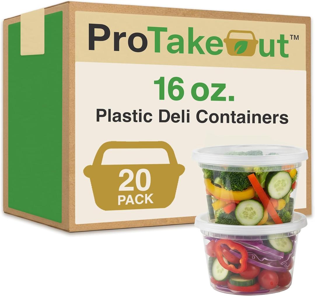 16oz [20 set] Heavy Duty Plastic Deli Container | BPA-Free Food Storage with Airtight LeakProof Lids | Microwave, Freezer & Dishwasher Safe  Stackable, Bulk Reusable Soup & Meal Prep Tub