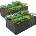 Land Guard 2 Pack 632 ft Galvanized Metal Raised Garden Bed, 2FT Deep Root Elevated Planter Box Steel Large Vegetable Flower Bed Kit, Gray