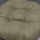 Blazing Needles Solid Microsuede Tufted Round Footstool Cushion, 18", Sage Green