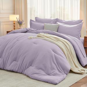 MUXHOMO 7 Pieces Full Comforter Set, Soft Bed in a Bag Full Size, All Season Bedding Set with Comforter, Flat Sheet, Fitted Sheet, Pillowcases & Shams, Lavender