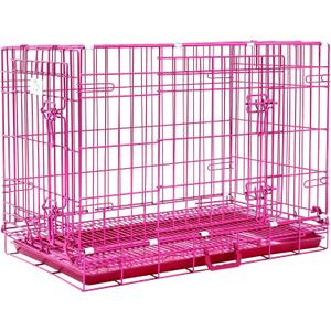 HOMEY PET 30 Inch Pink Dog Crate, Cute Dog Cage Medium Sized Collapsible Small Dog Kennel Indoor Nano-Coated Metal Wire Dog Crate with Removable Floor Grid Tray, Double Doors Dual Locks, Handle