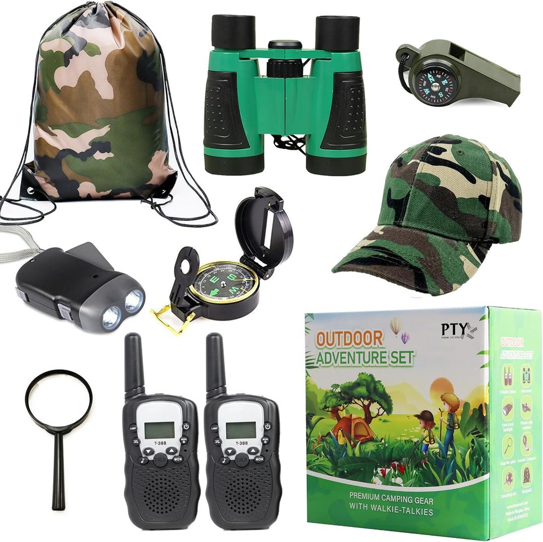 Nature Exploration Gear - Outdoor Adventure Kit with Walkie Talkies for Kids - Camping, Hiking, Backyard Toys - Creative Play Set for Boys and Girls