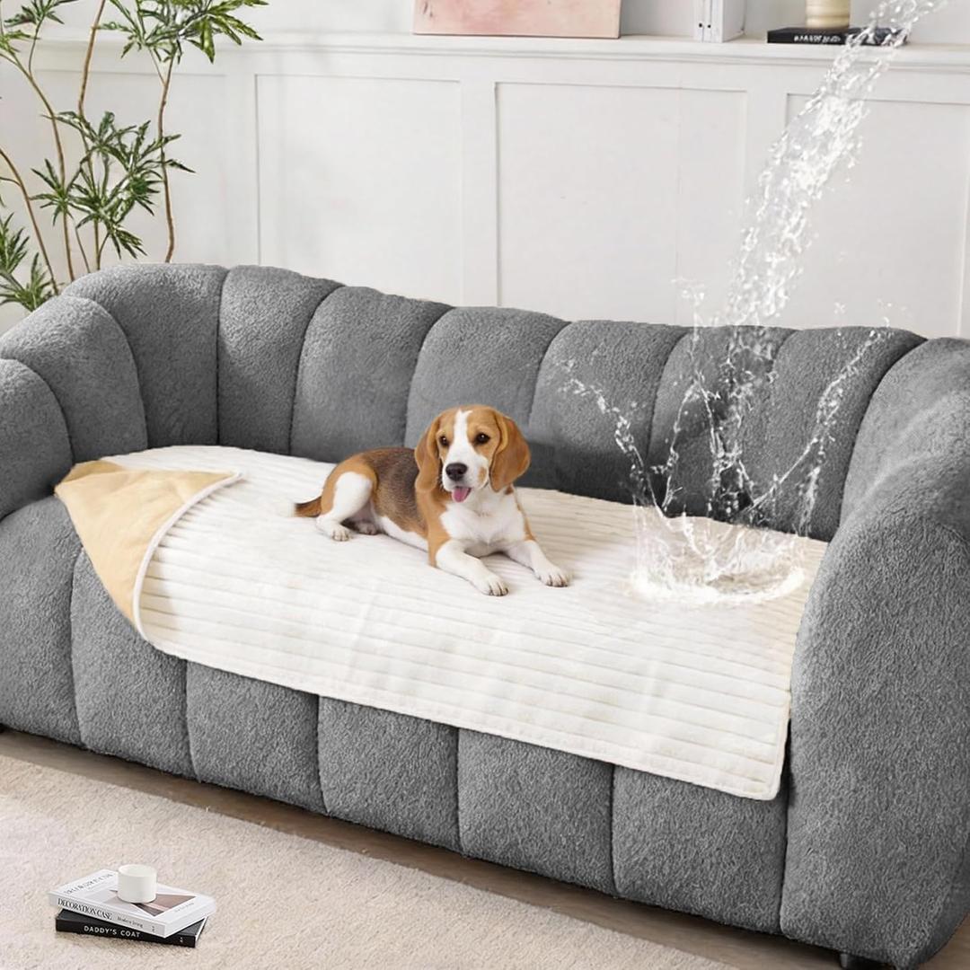 Waterproof Couch Cover for Dogs, Pet Couch Cover for Sofa, Pet-Friendly Scratch Resistant Furniture Protector, Washable Non-Slip Slipcover, Dog Bed Protector (Beige White, 29"x59")