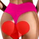 Women's Sexy High Waisted Ruched Back Cheeky Thong Bikini Swimsuit Bathing Suit Bottoms (M)