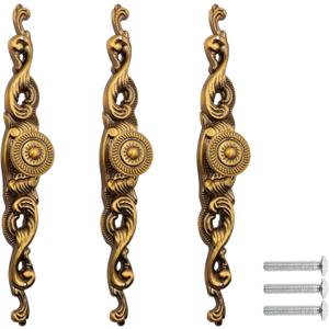 LBY 3pcs Cabinet Knobs Pulls Handles, Vintage Style Door Knob, Back Plate Pull Handle, Wardrobe Door Furniture Pulls (Dia. 25mm/.98''), with Screws, Zinc Alloy, Yellow Bronze-Coloured