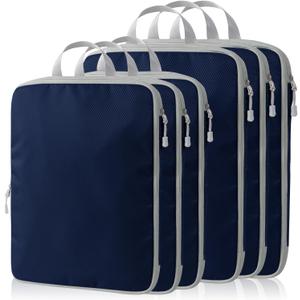 Compression Packing Cubes, 6 Set Packing Cubes for Travel Compression, Lightweight Compressible Package Organizer for Carry On and Suitcases, Navy and Grey