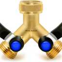 Brass Hose Splitter 2 Way Heavy Duty, Garden Hose Splitter with 304 Stainless Steel Long Handle, Brass water hose splitter 2 Way Y Valve 3/4" GHT Thread