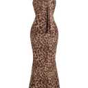 Milumia Women's Leopard Print Strapless Bodycon Maxi Dress Mesh Long Tube Top Dress, (XS, Brown)