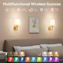 Ouyulong Battery Operated Wall Sconces Set of 2, Wireless Rechargeable Dimmable Wall Light with RGB Bulb and Remote for Bedroom, Living Room, Hallway (Gold)