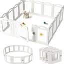 Foldable Clear Acrylic Dog Playpen with Door, 23.6" Acrylic Puppy Playpen, Easy Assemble Indoor Pet Fence with White Frame, Clear Dog Playpen for Puppies & Animal (White, 23.6H, 12 Panels + 1 Door)