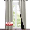 NICETOWN Natural Blackout Curtains 80 inches Long, 2 Pieces, 37" Wide Each Panel, Full Light Blocking Drapes with Black Liner for Nursery, Noise Reducing Thermal Insulated Draperies for Doorway