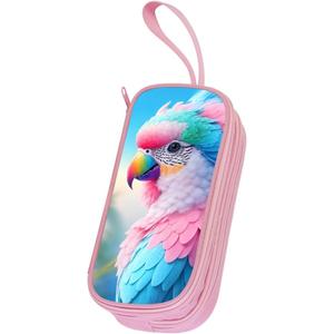 Pencil Case for Girls,Multi-Slot Large Capacity Pencil Pouch with Soft Zipper, Durable Pen Box Parrot