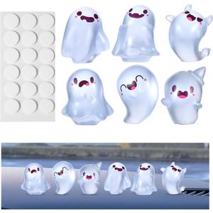 2 x TIESOME 6PCS Luminous Ghost Car Dashboard Decor, Fun Ghost Car Dash Decorations Ornaments Rear View Mirror Ornament Glow in Dark for Vehicle Home Office Garden Landscape Party