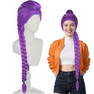 SFYANGXI Long Purple Cosplay Wig with Braid Ponytails - Halloween Cosplay Wigs for Adult Women & Costume Party (1PCS)