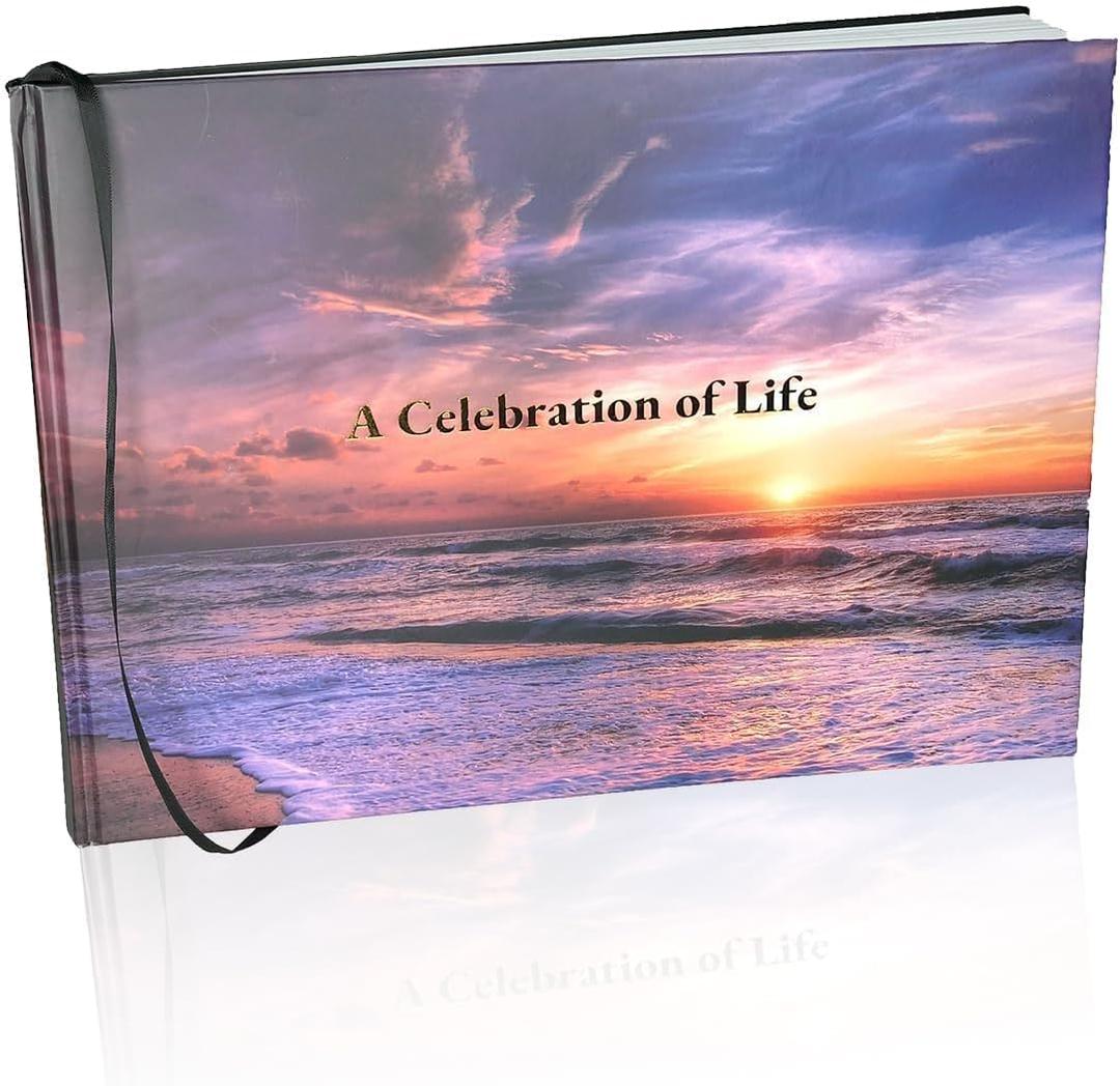 LIFETOO Ocean Funeral Guest Book w/Pen (12" x 8", 400+ Guests), Celebration of Life Guest Books, Memorial Service Guest Book Sign for Funerals | Guest Book for Funeral, Memory Book for Funeral Guest