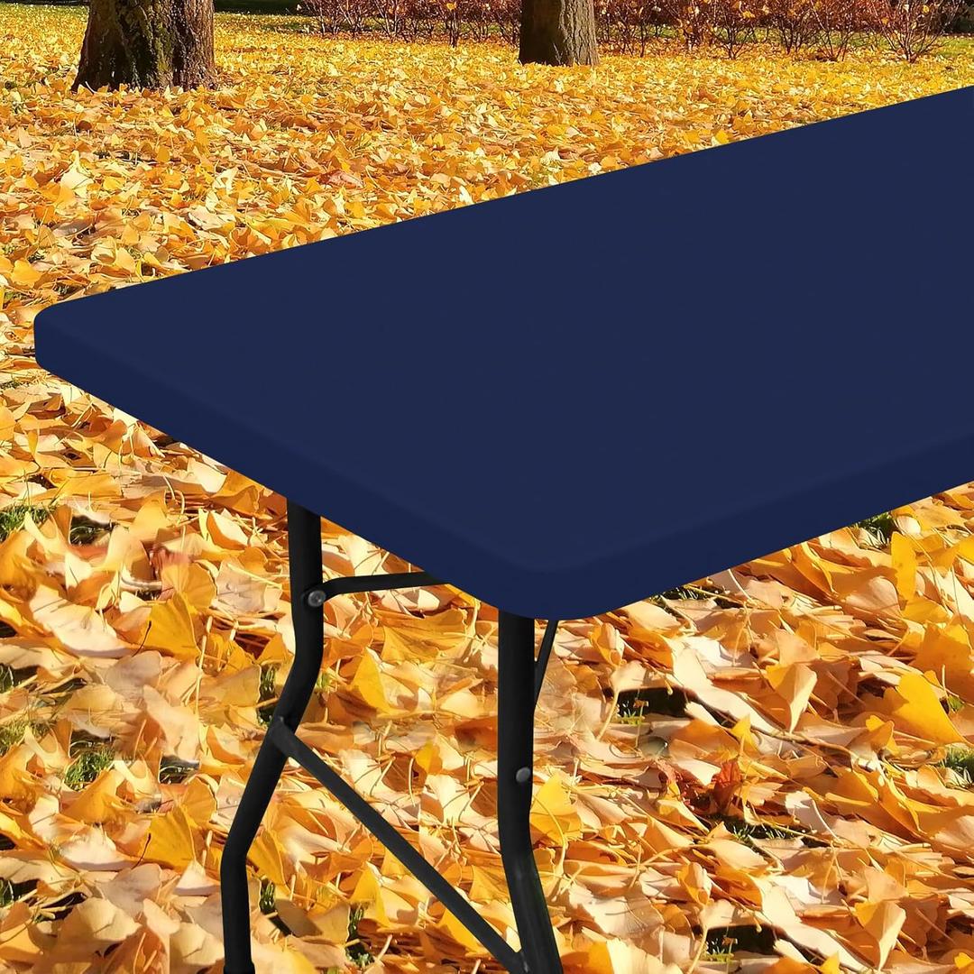 Smiry Rectangle Picnic Table Cloth, Waterproof Elastic Fitted Tablecloths for 5 Foot Tables, Washable Polyester Table Cover for Camping, Indoor and Outdoor (Navy, 30"x60")