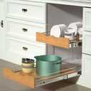 DINDON 2 Tier Pull Out Cabinet Organizer (17" W x 21" D) Slide Out Wood Shelf Double Tier Kitchen Wire Basket With Chrome Finish