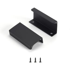 Satanga Black Pack of 2 Edge Finger Pull for Cabinets Kitchen Concealed Aluminum Hidden Bar Pulls Drawer Pulls Easy to Install 3.15 inch Overall Length