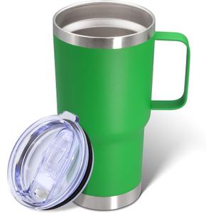 20 oz Tumbler with Handle and Lid, Stainless Steel Tumbler Insulated Travel Coffee Mug, Spill Proof Double Wall Vacuum Tumbler Cup Keep Drink Hot & Cold, Green, 1 Pack