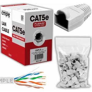 Cmple - White Cat5e Ethernet Cable 1000ft Bulk Unshielded Twisted Pair (UTP), Solid 24AWG + 50 Pack White RJ45 Strain Relief Boots for Ethernet RJ45 LAN Cable Bundle