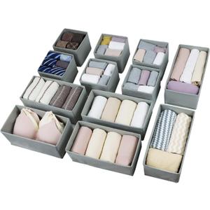 Drawer Organizer Clothes, Foldable Fabric Dresser Organizer Closet Organizers and Storage Box for Underwear,Folded Clothes,Baby Clothing,Socks,Bra,Towels,Ties(6M+6S,Gray)