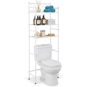 Home Zone Living Over-the-Toilet Bathroom Storage Organizer with 3-Tier Shelves and Adjustable Feet, Freestanding Steel Frame Design, White, 10.6 inches x 22.8 inches x 65 inches