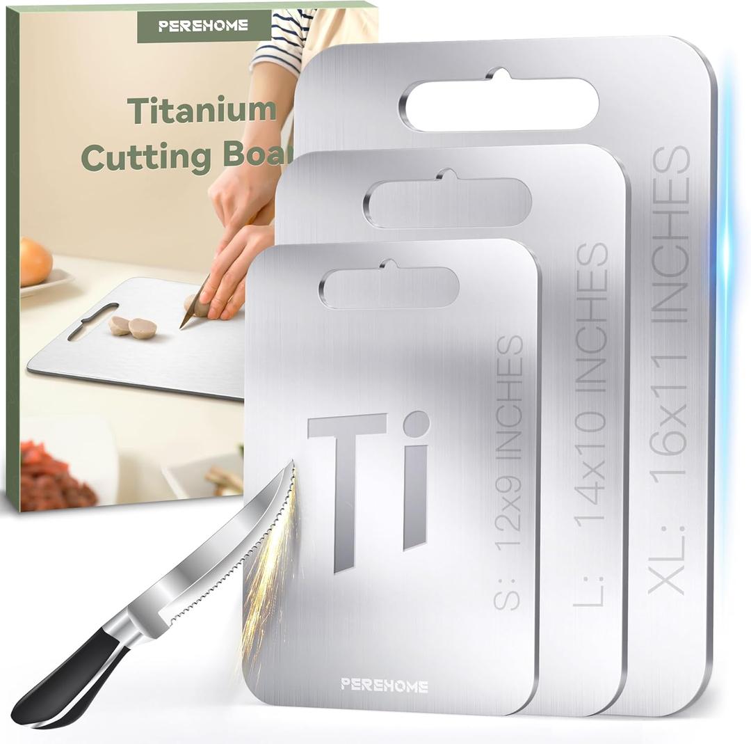 PEREHOME 3pcs Titanium Cutting Board for Kitchen, Cutting Board Double Sided Food Grade, Chopping Boards with Handle, Dishwasher Safe, Cutting Boards For Meats, Fruits, Vegetables, Christmas Gifts