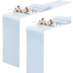 KKJIAF 2 Pack Light Blue Table Runners 12 x 108 Inch, Rectangular Smooth Satin Silk Table Runner for Wedding, Banquet, Birthday Party Decoration