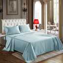 CozyLux Satin Sheets Queen Size - 4 Piece Light Blue Bed Sheet Set with Silky Microfiber, 1 Deep Pocket Fitted Sheet, 1 Flat Sheet, and 2 Pillowcases - Smooth and Soft