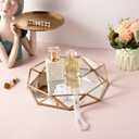 Feyarl Gold Glass Perfume Tray Mirror Vanity Jewelry Trinket Organizer Tray Ornate Cosmetic Makeup Display Decorative Coffee Table Tray for Wedding Home Decor Dresser Tabletop Countertop (9.5inch)