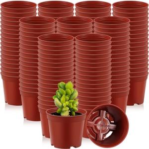 Yaomiao 200 Pcs 3 Inch Red Mini Plastic Plant Pot Nursery Seedling Pots Seed Starter with Drainage Holes for Indoor Outdoor Garden Succulent Plants Cuttings Transplanting