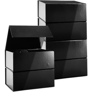 Stockroom Plus Magnetic Gift Boxes with Lids - 9.5 x 7 x 4 In, Gloss Black, Pack of 6 - Secure Magnetic Closure - Jewelry Gift Box Set for Birthday & Wedding Presents, Bridesmaid & Groomsmen Proposals