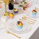 U-QE 100PCS Clear Gold Plastic Plates - Disposable Heavy Duty Clear Plates with Gold Rim Including 50PCS 10'' Dinner Plates & 50PCS 7.5'' Dessert Plates Perfect for Party, Weddings