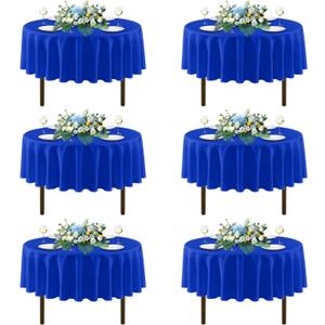 sancua Royal Blue Round Tablecloths 70 Inch, 6 Pack - Circle Fabric Table Cloth for July 4th Independence Day Wedding Party Banquet Birthday, Washable Polyester Table Cover (Fit 20-58 Inch Tables)