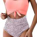 Eomenie Women's One Piece Swimsuit Tummy Control Slimming Bathing Suit Cutout Tie Knot Swimwear, Light Pink Print
