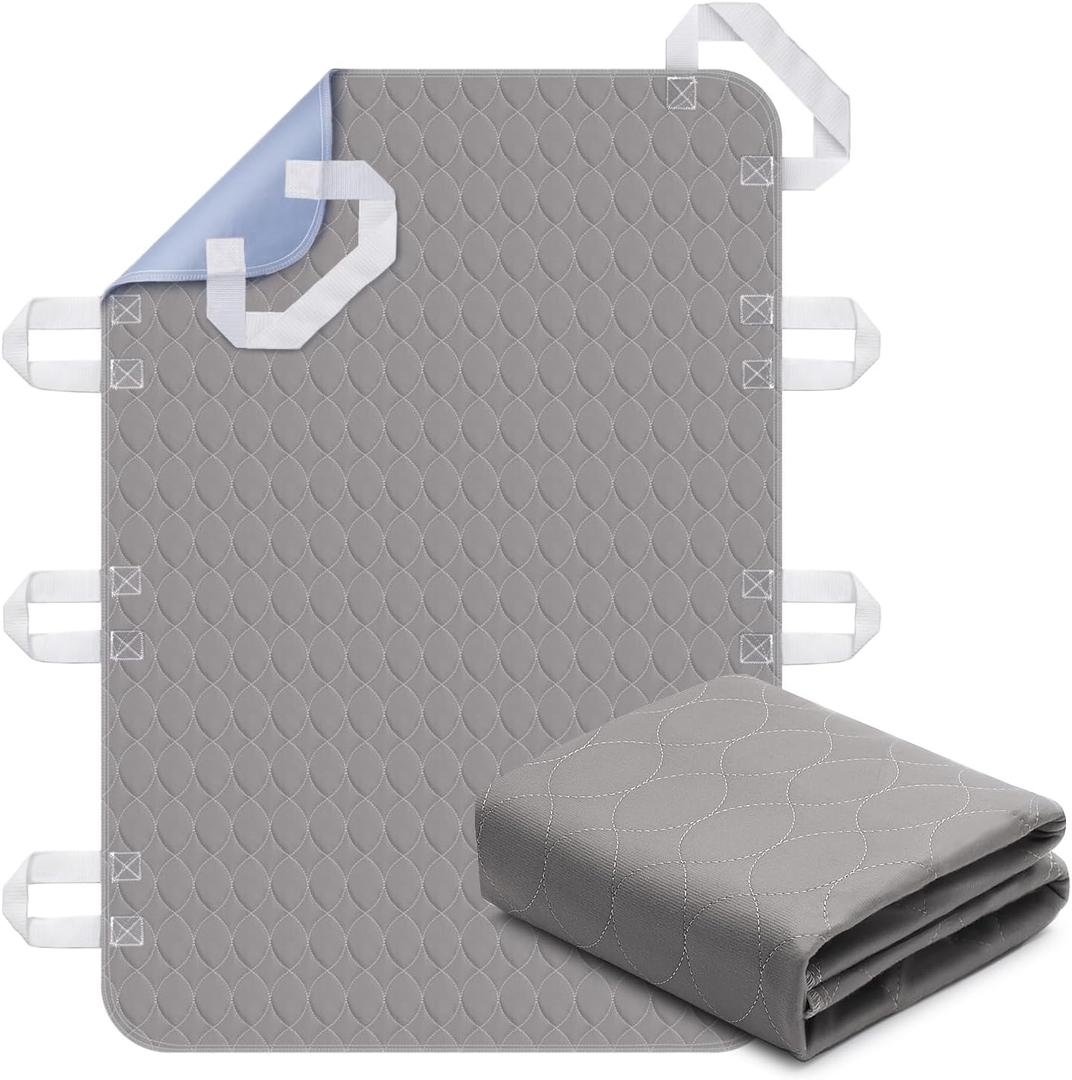 Positioning Bed Pad with Handles, 8 Sturdy Handle Washable Bed Pads for Incontinence, Waterproof, Reusable Underpads for Elderly Hospital Home Care, Grey, 3652 (36x52 | 1 Pack, Gray)