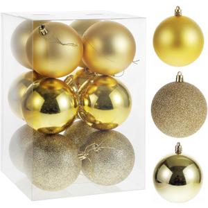 12PCS 3.15" Christmas Ball Ornaments Shatterproof Christmas Tree Decorations Xmas Tree Balls Halloween Ornaments Dcor (12, Glod, 3.15")