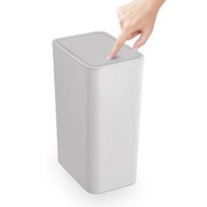 TrashAid Bathroom Trash Can with Lid, 2.6 Gallon / 10 Liter Small Garbage Can with Press Top Lid, Plastic Wastebasket with Pop-up Lids for Toilet, Office, Bedroom, Living Room, Grey