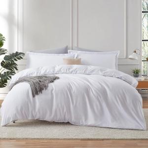 Hearth & Harbor White Duvet Cover Full Size, 3 Piece Soft Double Brushed Bedding Set, Includes 1 Duvet Cover 80x90 inches with Button Closure and 2 Pillow Shams