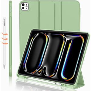 iMieet iPad Pro 13 Inch Case (M5/M4) 2025/2024 with Pencil Holder, Trifold Stand Smart Case with Soft TPU Back, Auto Wake/Sleep (Matcha Green)