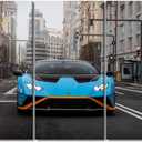 Canvas Wall Art for Bedroom Super Car Wall Art for Living Room Car Poster Decor Wall Art 3 Panels Blue Sports Car on the Street Modern Artwork for Home Walls Giclee Framed Ready to Hang 42"Wx28"H