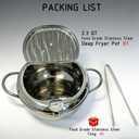 304 Food Grade Stainless Steel Deep Fryer Pot, 2.2L Small Tempura Frying Pot with Lid and Oil Drip Drain Rack. Includes Tong (2.3QT, Suitable for 1-3 people)