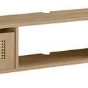 Walker Edison Destin Modern Rattan Flip-Down-Door Wall-Mounted Floating TV Stand for TVs up to 80 Inches, 70 Inch, Coastal Oak