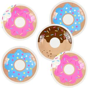 Pandecor 50 Pcs Donut 7 Inch Disposable Paper Dessert Plates for Donut Birthday Party Decoration (donut)