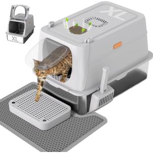 Citylife Stainless Steel Cat Litter Box with Lid, XL Extra Large Enclosed Removable Metal Litter Box with Litter Scoop&Double Layer Litter Mat, Non-Sticky, Non-Odor, Easy Cleaning, for Big Cats, Grey