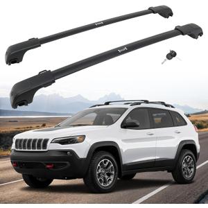 HEKA 260lbs Roof Racks Cross Bars Fit for Cherokee 2014-2023 All-Aluminum Lockable Rooftop Black Luggage Kayaks Bikes Canoe Surfboards Snowboards (with Side Rails)